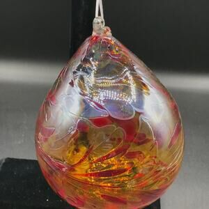 Hand Blown Glass Tear Drop Large Christmas Ornament Outdoor Orb 5" Diameter
